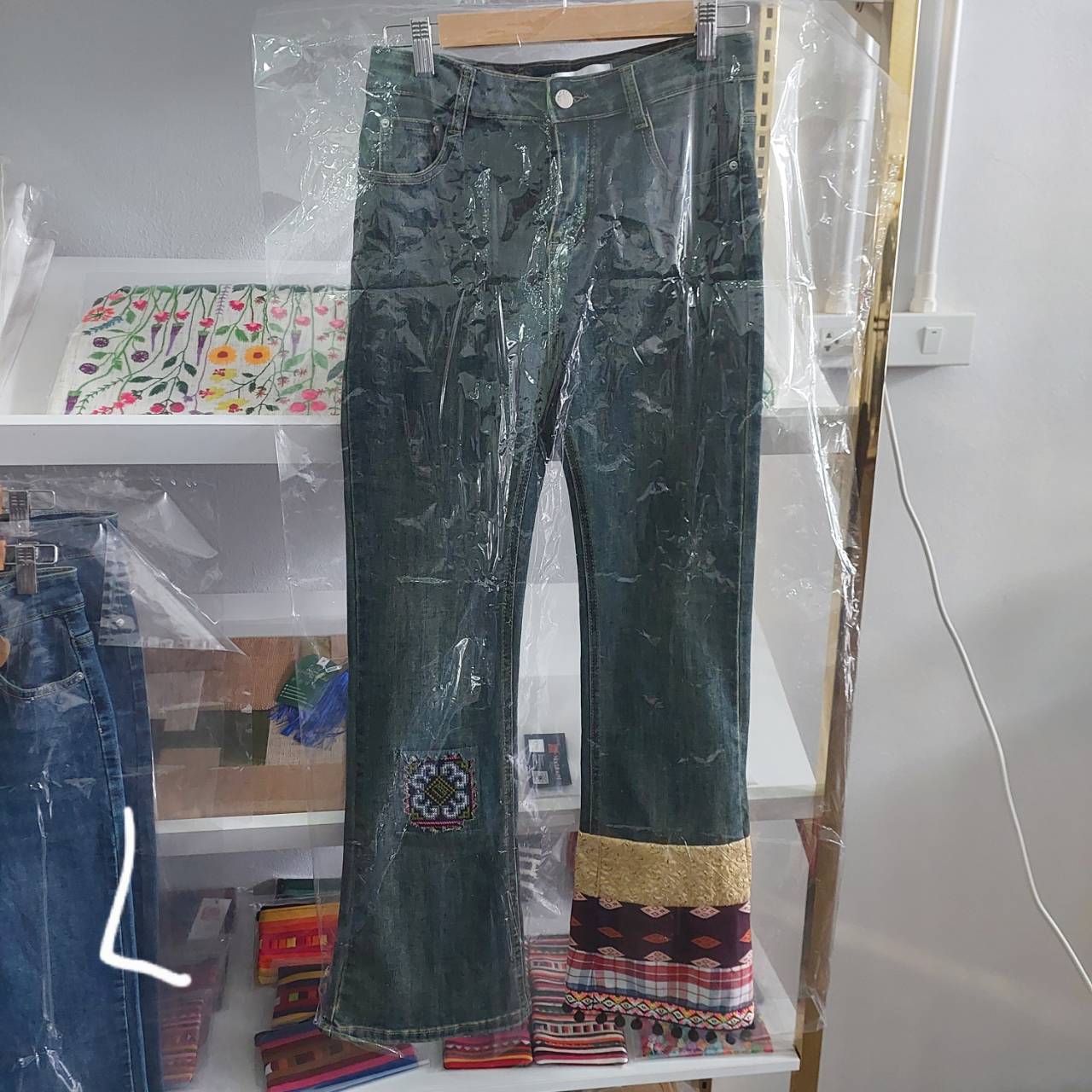 Patched Pompom Jeans