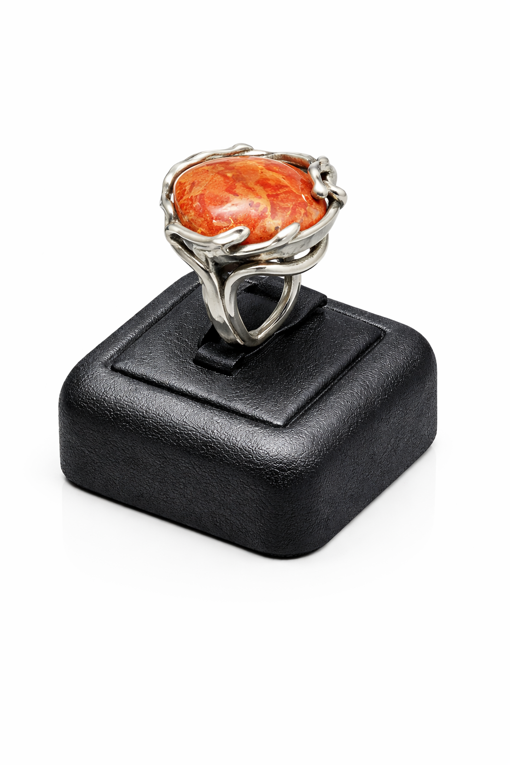 "Sea Blood" Natural Red Coral Sterling Silver Ring