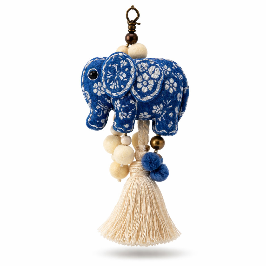Mae Ying Shop - Pattern Fabric Elephant Keychain (Square Base)