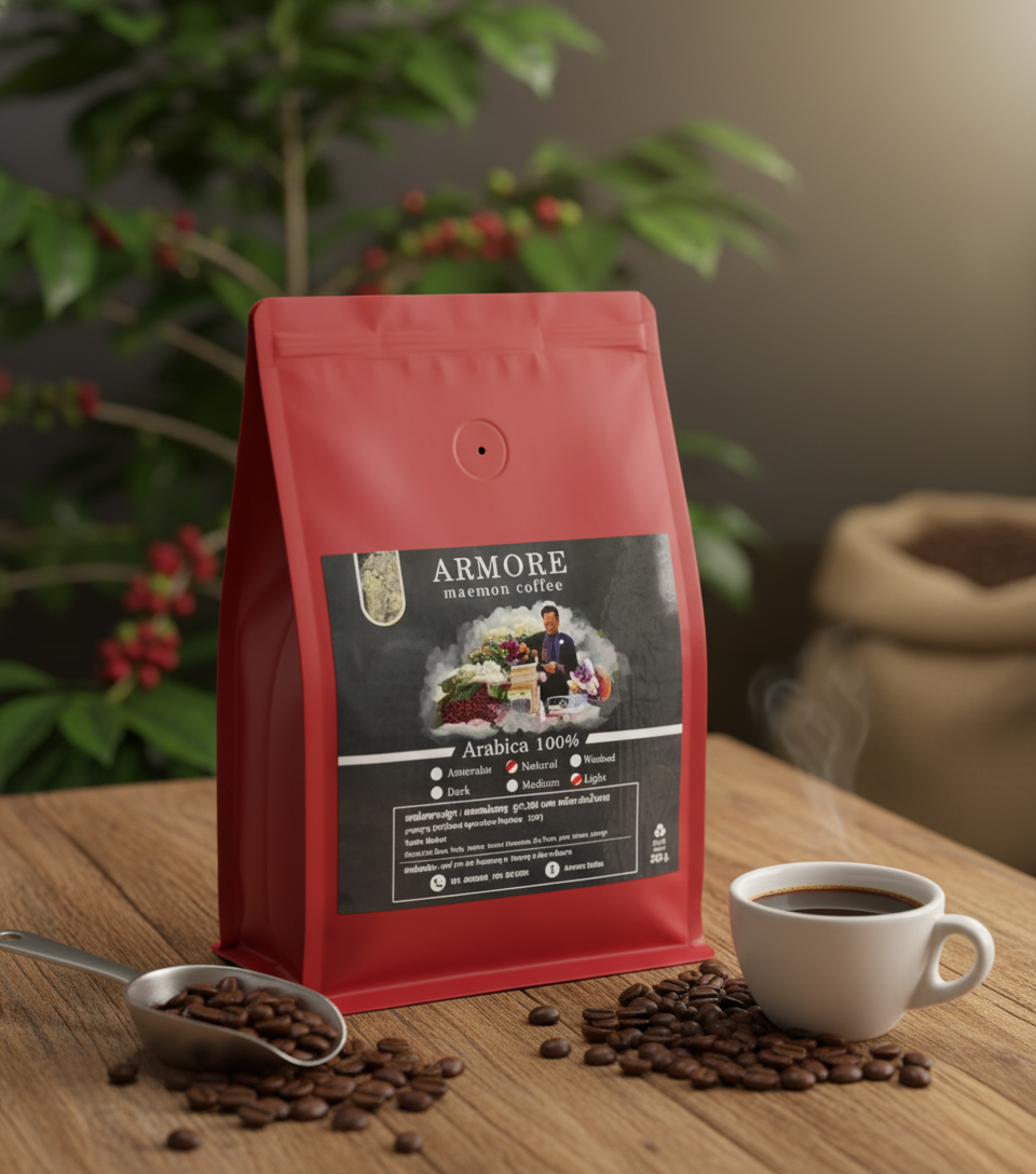 ARMORE - 100% Special Grade Arabica Coffee Beans, Light Roast, 250g (Red Bag)