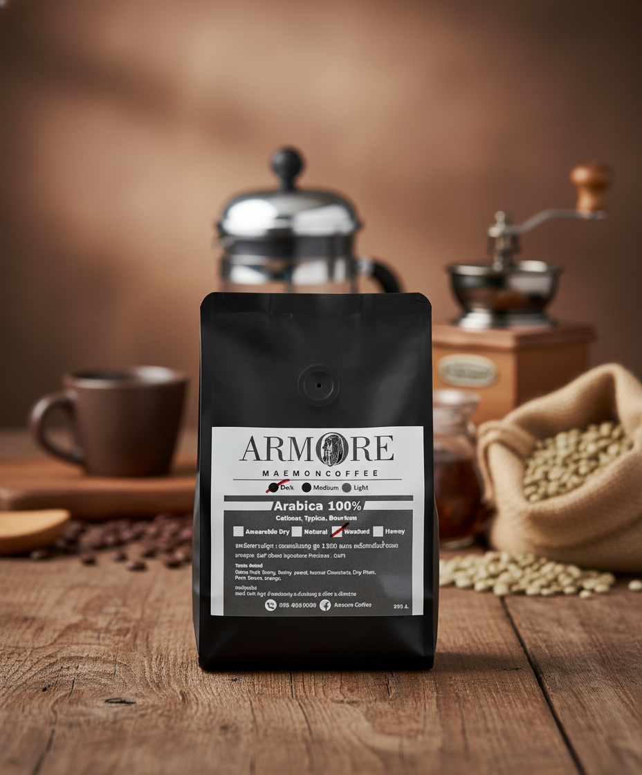 ARMORE - 100% Special Grade Arabica Coffee Beans, Dark Roast, 250g (Black Bag)