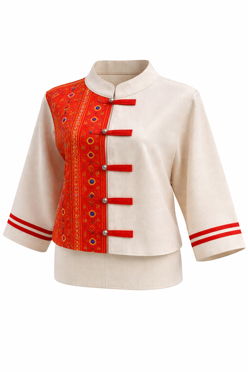 Modern Akha Heritage: Hand-Embroidered Women's Shirt