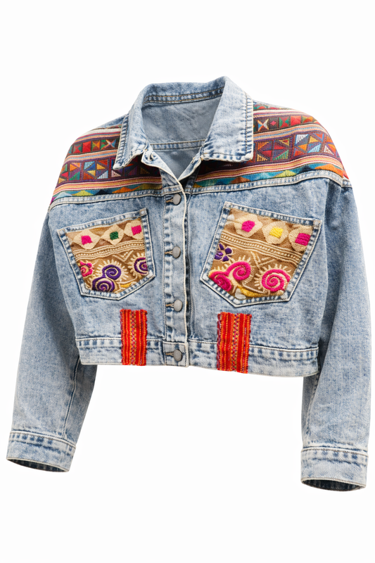 Denim Fusion: One-of-a-Kind Ethnic Patchwork Jacket