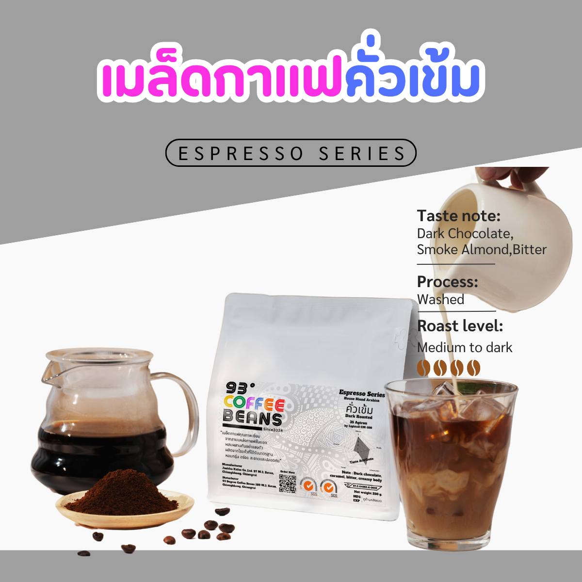 93 Coffee Beans - Espresso Series House Blend Arabica Dark Roasted (คั่วเข้ม) 35 Artron by Lightell CM-100