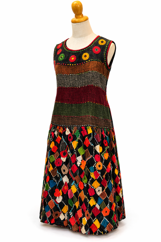 Thai Lue Fabric (Buarawong) - Hand-Embroidered Long Dress