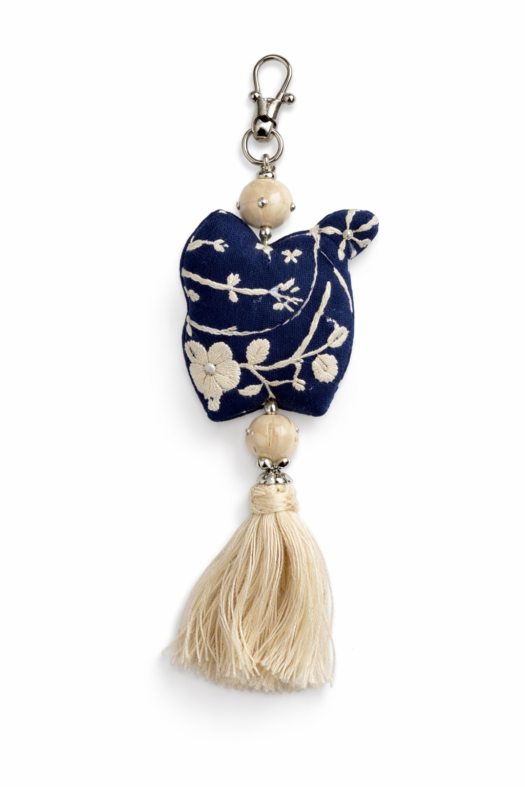 Jurairat Embroidery - Hand-Embroidered Fabric Keychain (Blue Cat)