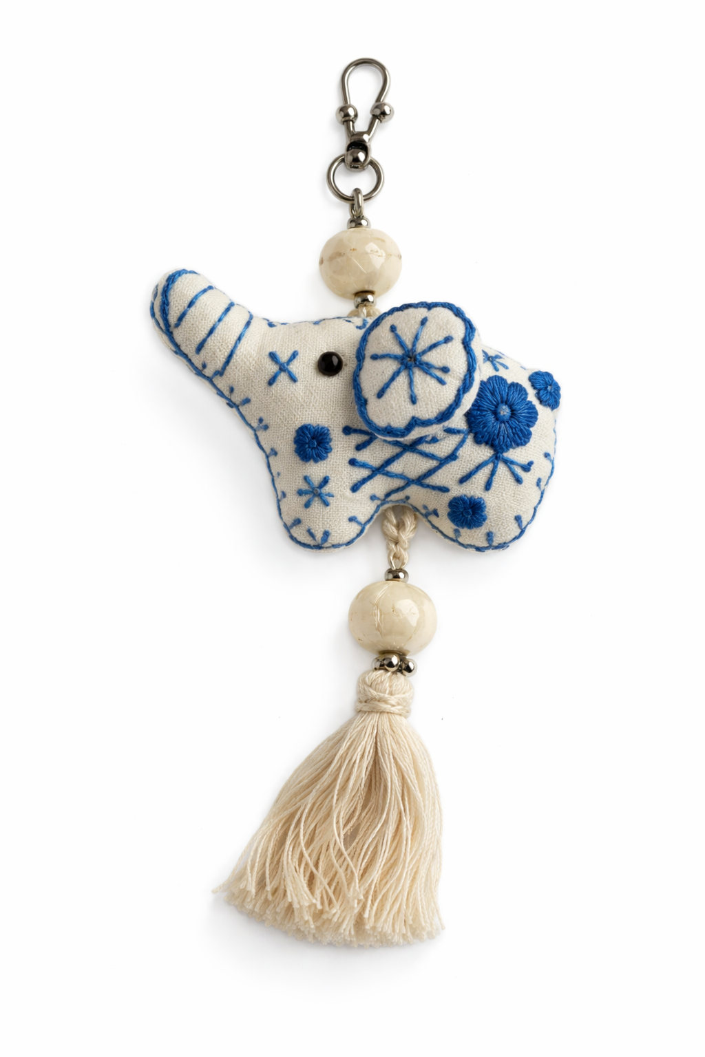 Jurairat Embroidery - Hand-Embroidered Fabric Elephant Keychain