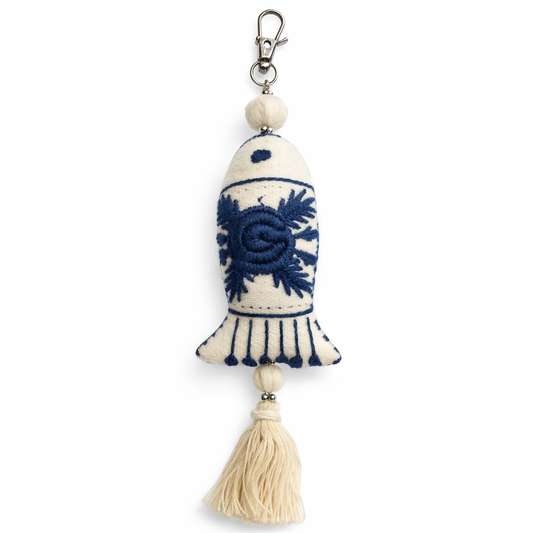 Jurairat Embroidery - Hand-Embroidered White Fish Keychain