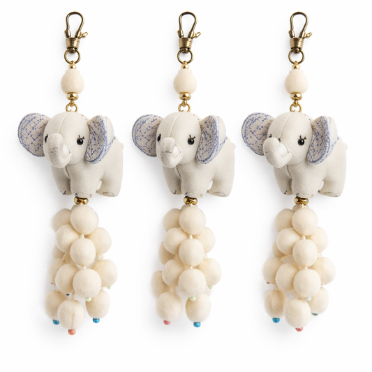 Mae Ying - Small Round-Bottom Elephant Hand-Embroidered Keychain