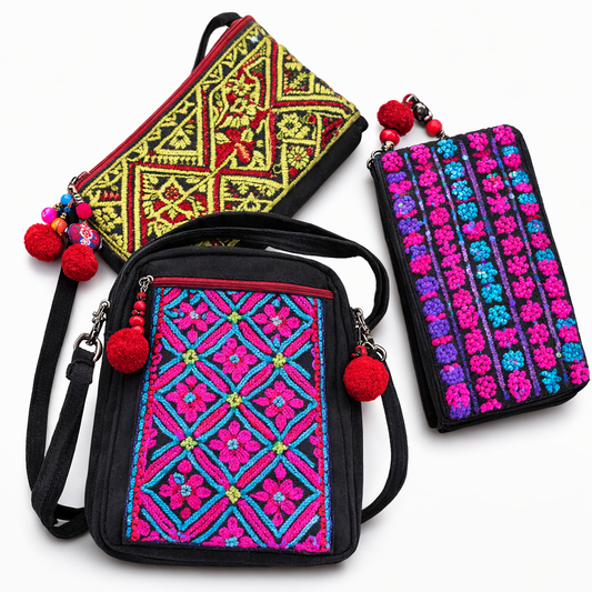 Thai Lue Fabric (Bualawong) - Tribal Hand-Embroidered Crossbody Bag