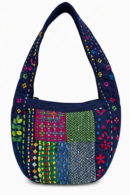 Thai Lue Fabric (Bualawong) - Hand-Embroidered Fabric Bag
