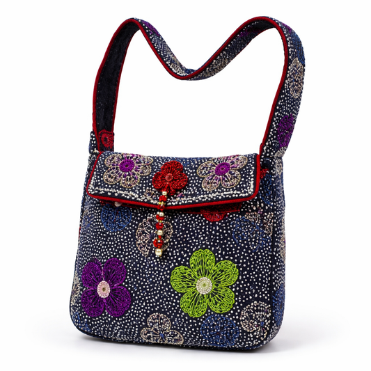 Thai Lue Fabric (Bualawong) - Hand-Embroidered Fabric Bag