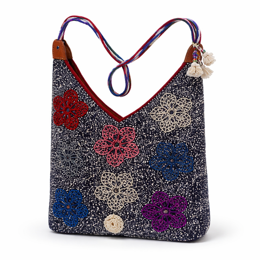 Thai Lue Fabric (Bualawong) - Hand-Embroidered Fabric Bag
