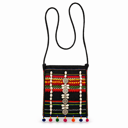 Thai Lue Fabric (Bualawong) - Hand-Embroidered Tribal Crossbody Bag