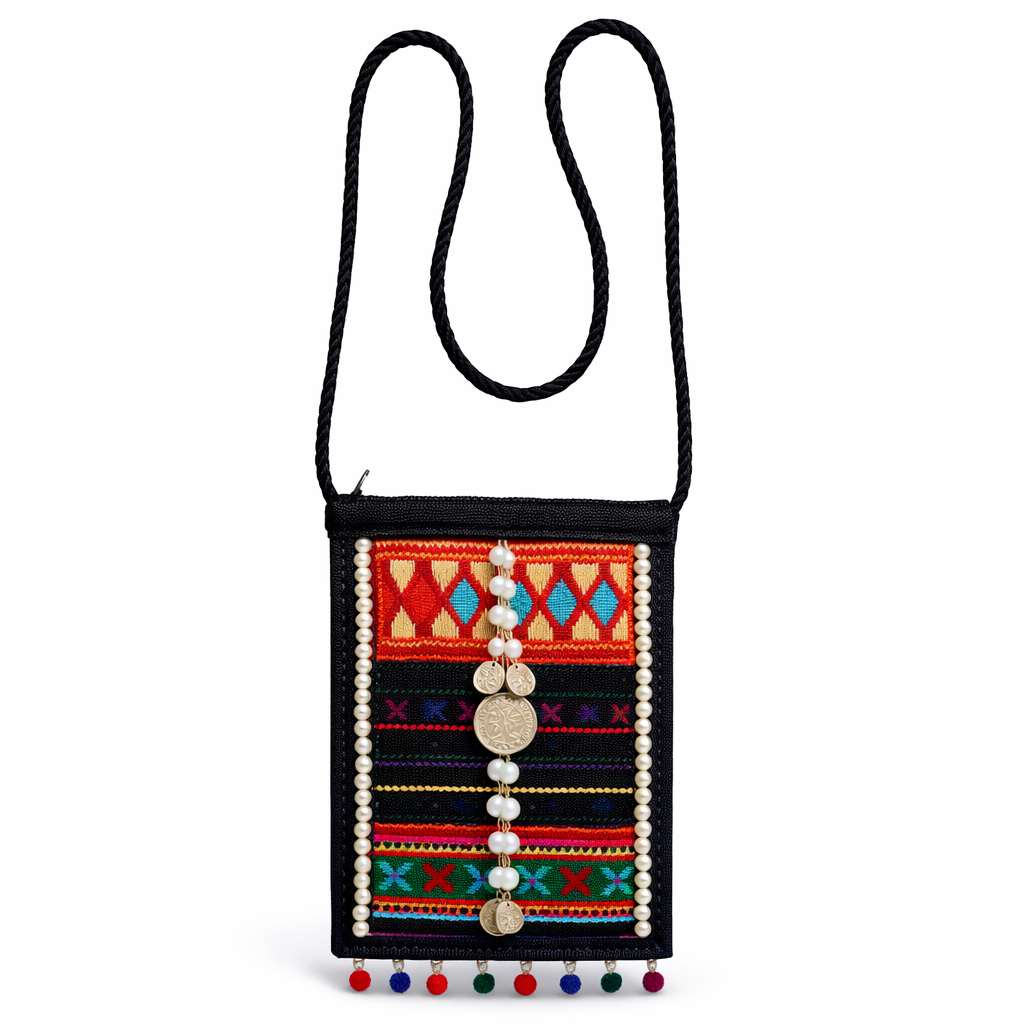 Thai Lue Fabric (Bualawong) - Hand-Embroidered Tribal Crossbody Bag