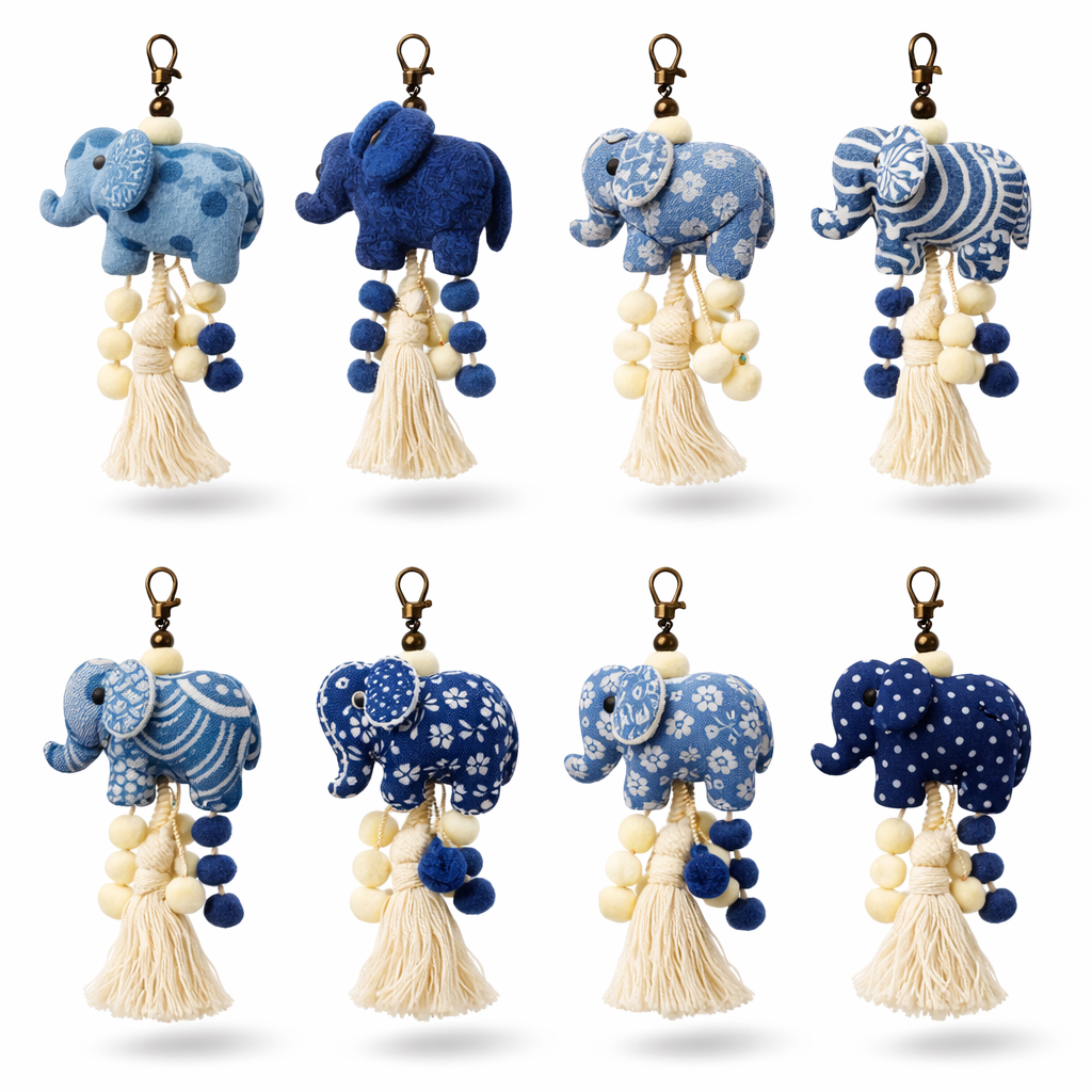 Mae Ying Shop - Chubby-Ear Elephant Pattern Fabric Keychain
