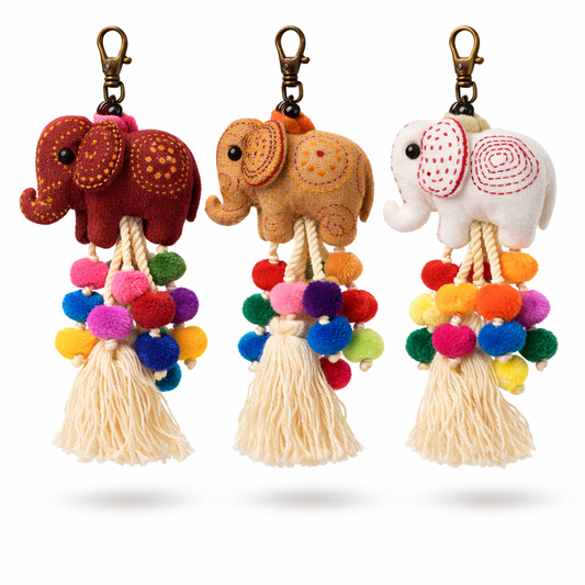 Mae Ying Shop - Chubby-Ear Elephant Hand-Embroidered Keychain