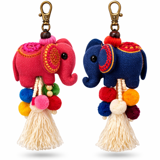 Mae Ying Shop - Butterfly-Ear Elephant Hand-Embroidered Keychain