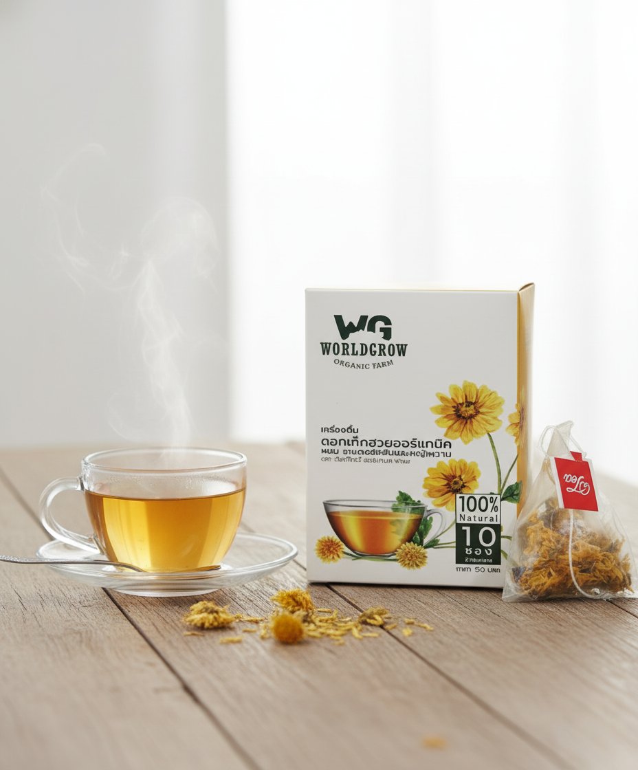 WorldGrow Organic Farm - " Organic Chrysanthemum Flower with Assam Red Tea and Stevia (2 g. x 10 bags)"