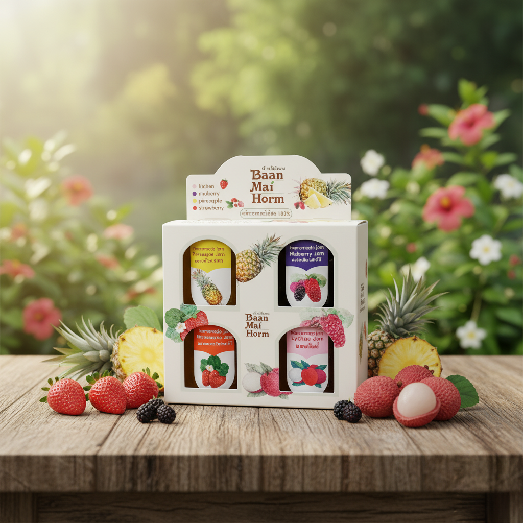 Baanmaihorm Brand - Jam Gift Set  (Pineapple, Mulberry, Strawberry, Lychee) (28 g. * 4 jars)
