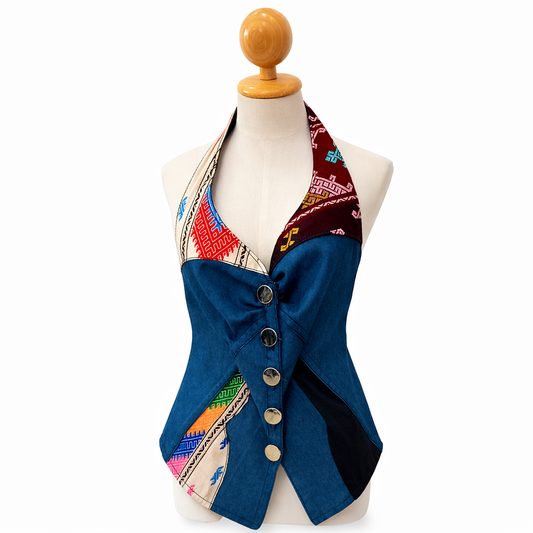 Modaloom – Artisan Denim Patchwork Halter Vest Top