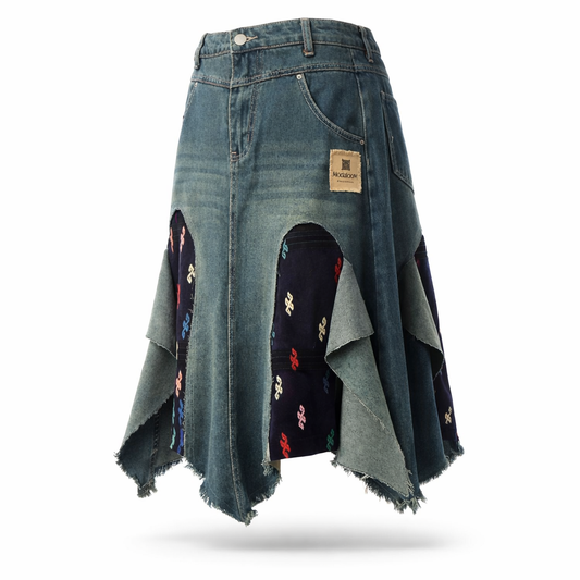 Modaloom – Artisan Denim Patchwork Flare Skirt