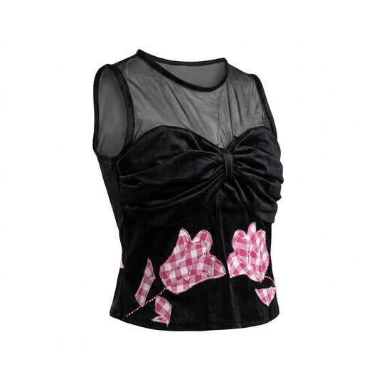 Modaloom – Elegant Mesh Bow Velvet Top