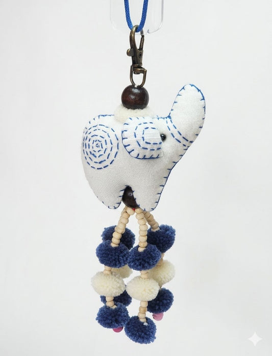 Mae Ying - Small Round-Bottom Elephant Hand-Embroidered Keychain