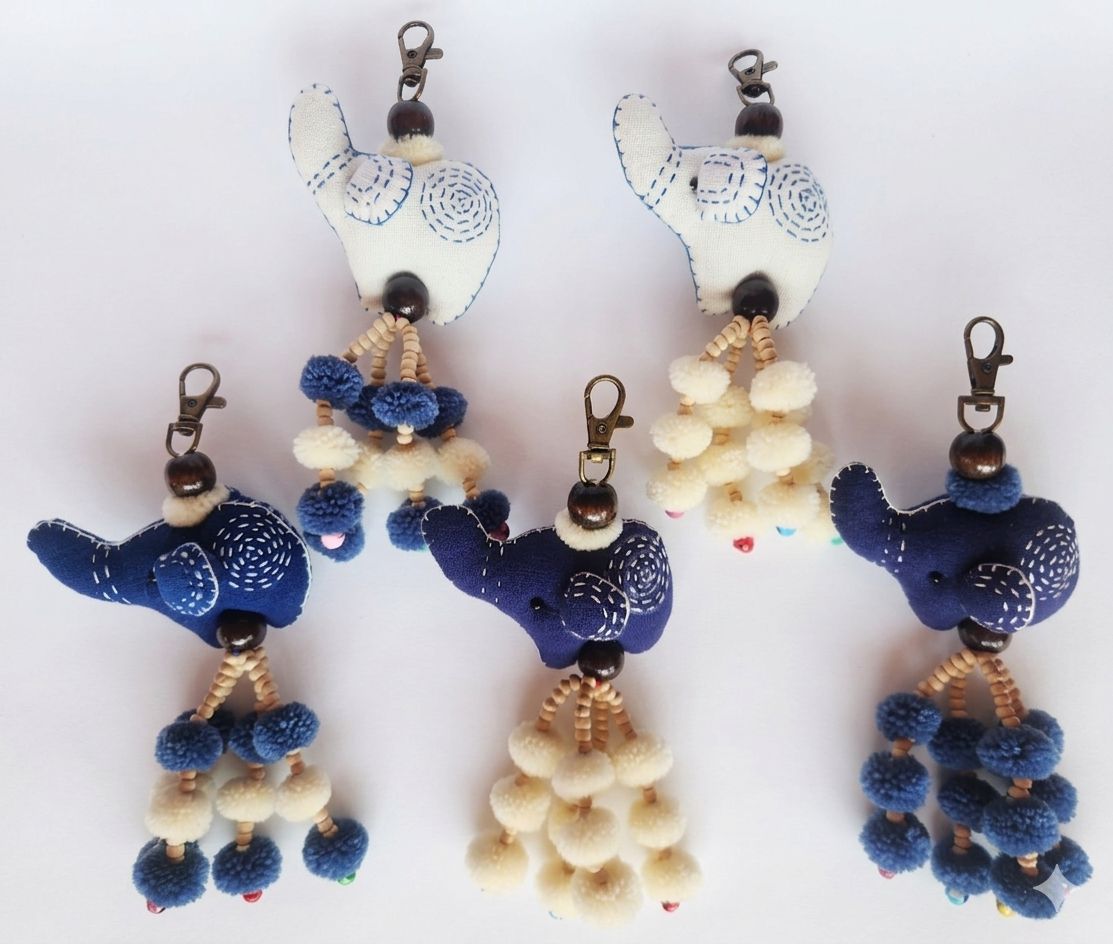 Mae Ying - Small Round-Bottom Elephant Hand-Embroidered Keychain