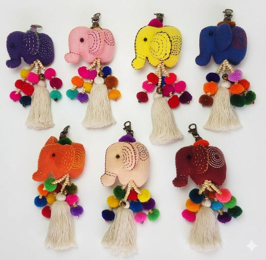 Mae Ying Shop - Chubby-Ear Elephant Hand-Embroidered Keychain