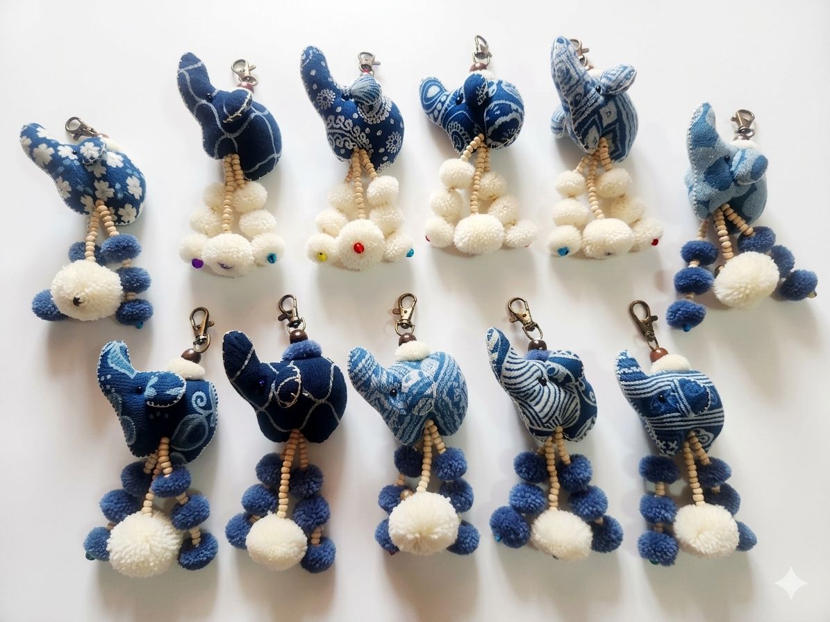 Mae Ying Shop - Small Round-Bottom Elephant Keychain (Saloo Fabric)