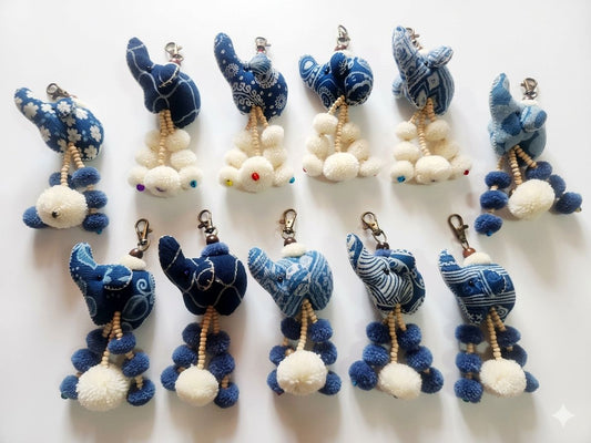 Mae Ying Shop - Small Round-Bottom Elephant Keychain (Saloo Fabric)