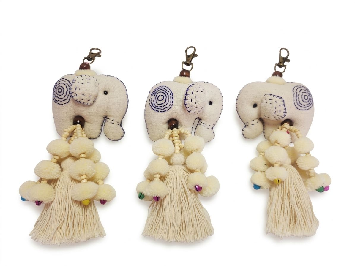Mae Ying Shop - Square-Bottom Elephant Embroidered Keychain