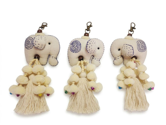Mae Ying Shop - Square-Bottom Elephant Embroidered Keychain